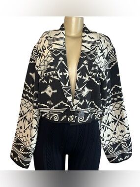 Vintage 80s Flashback Tribal Tapestry Cropped Jacket